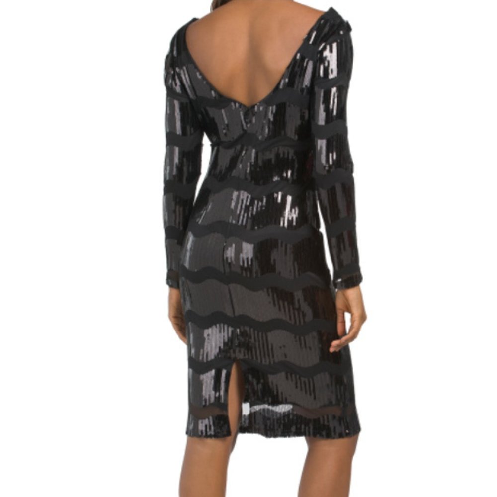 New NANETTE NANETTE LEPORE Wavy Sequin Striped Long Sleeve Dress size 8 Navy - Picture 5 of 6